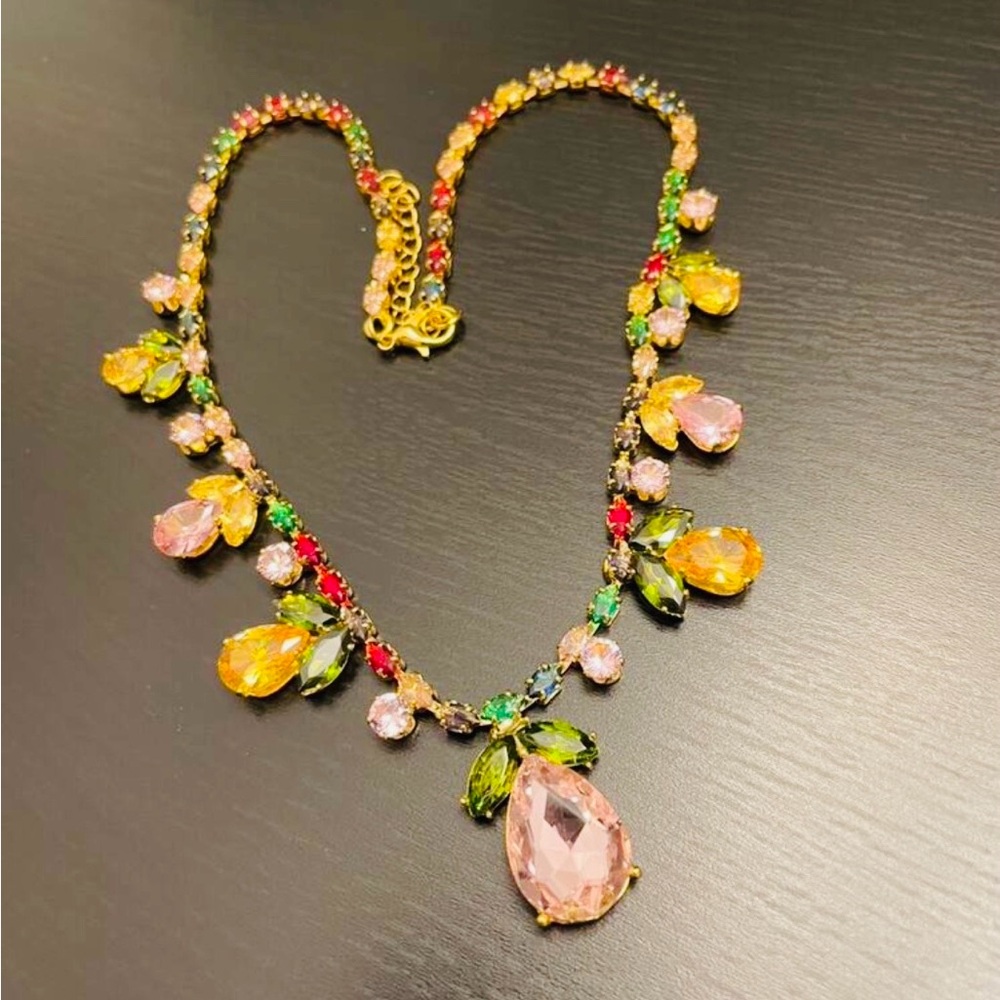 Nwt Vibrant Gemstone Necklace with Pink and Yellow Accents